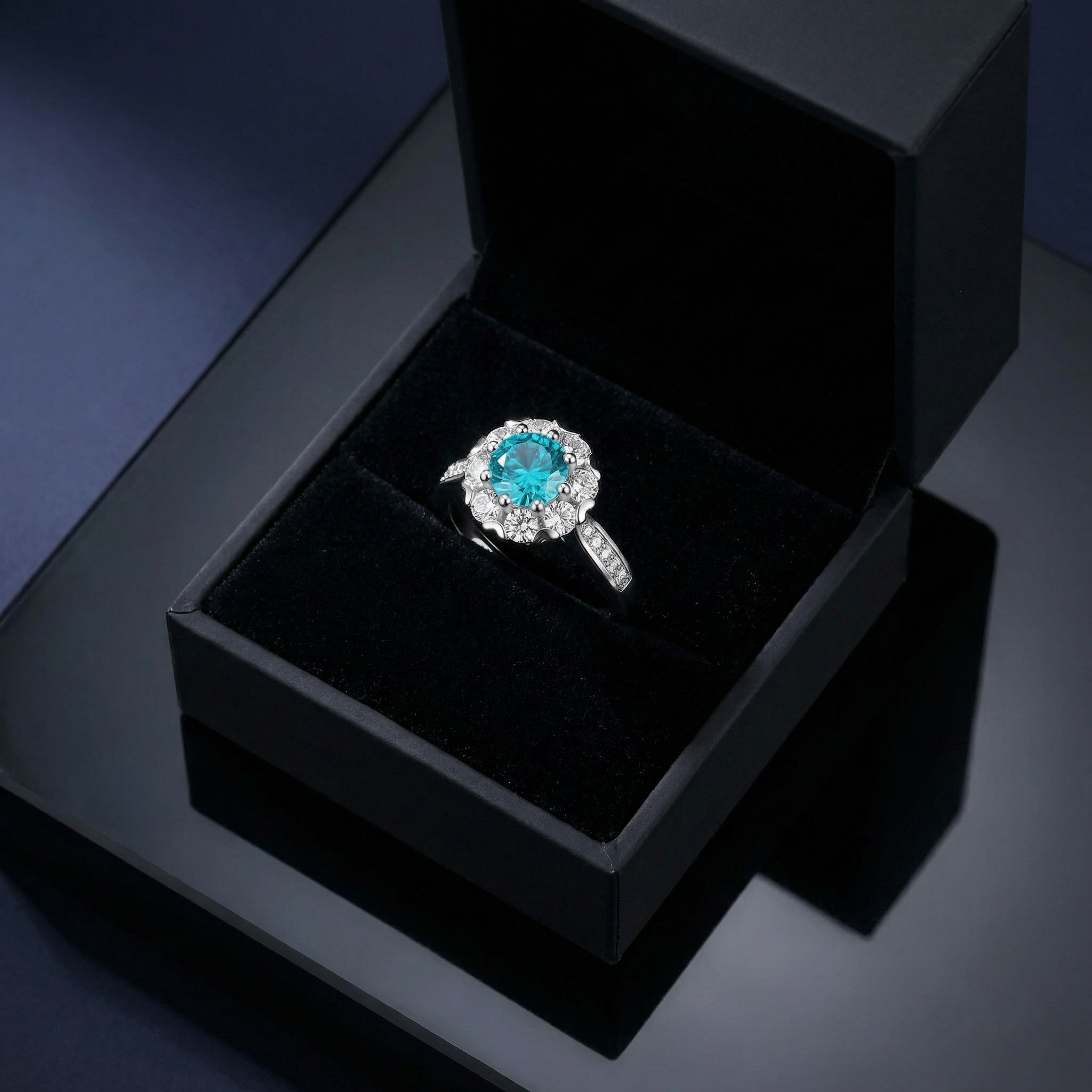 Anello Fleur Azur Moissanita