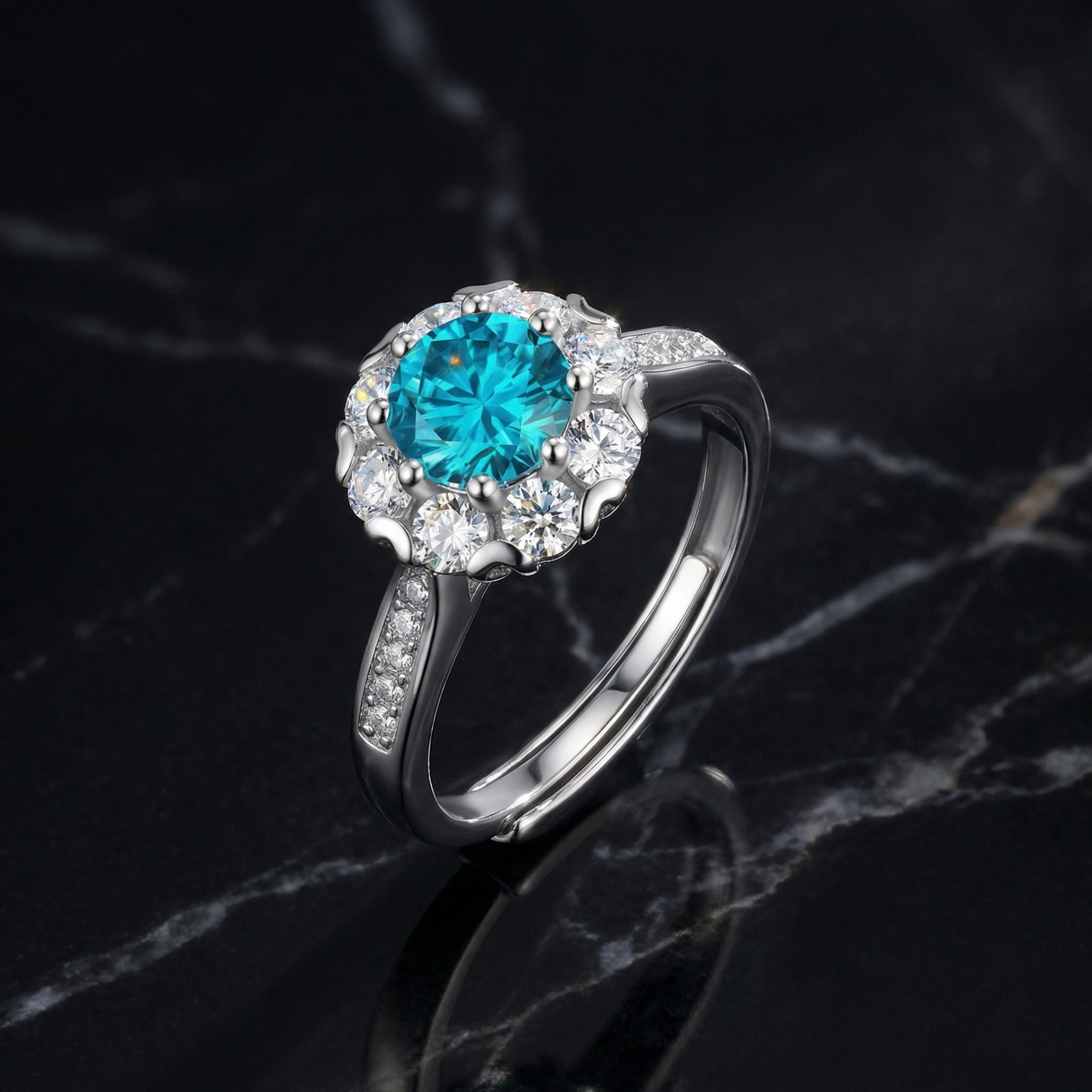 Anillo Fleur Azur Moissanita