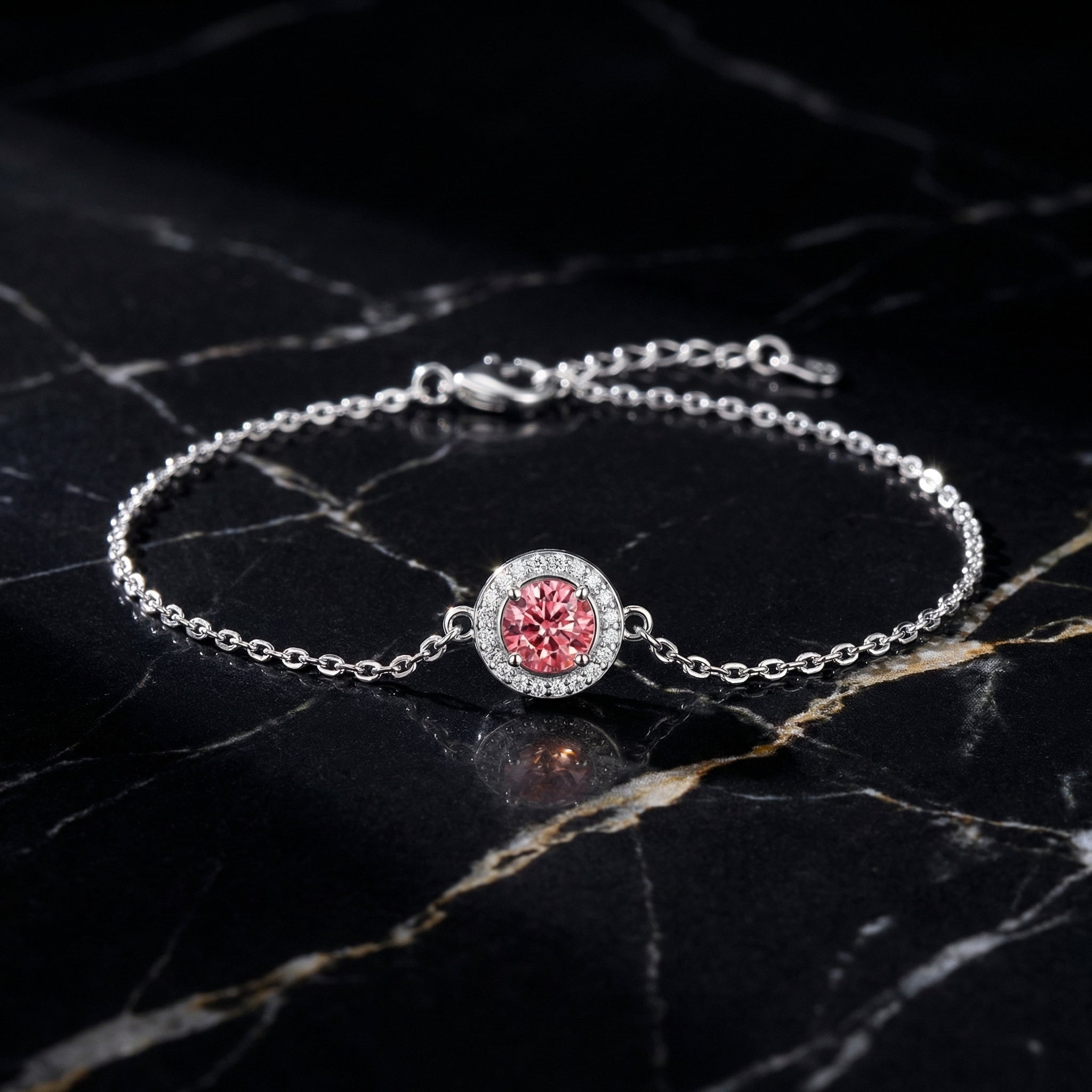 Pulsera Rose Charm Moissanita Rosa