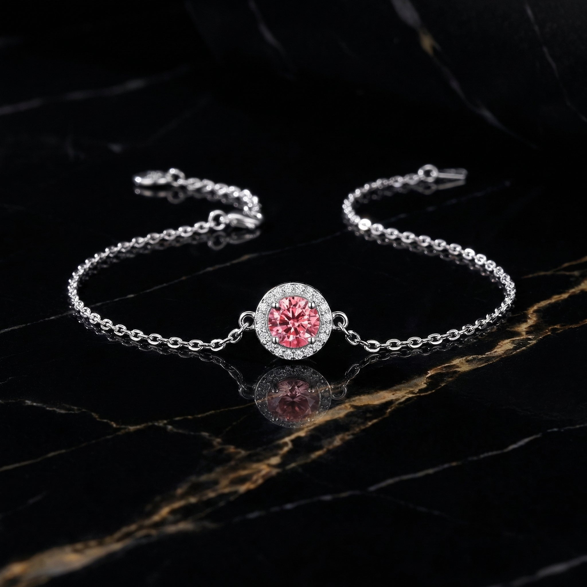 Pulsera Rose Charm Moissanita Rosa