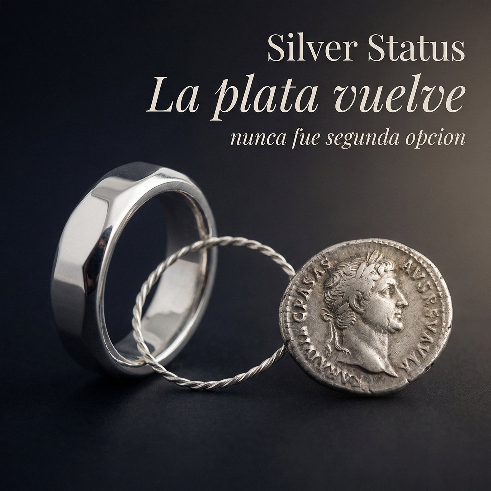 Anillo de plata 925 moderno sobre superficie oscura — por qué la plata siempre vuelve a la joyería