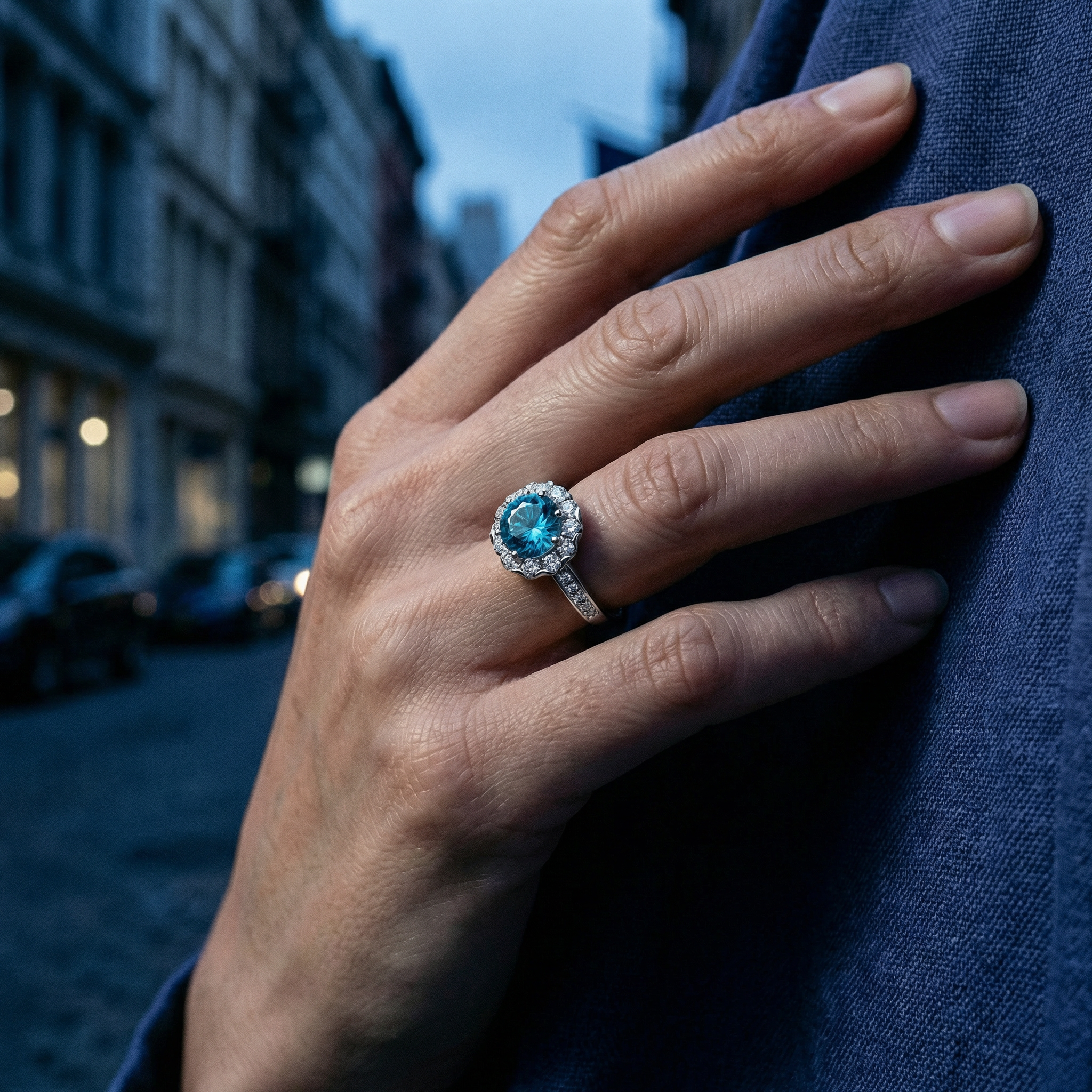 Anillo Fleur Azur Moissanita