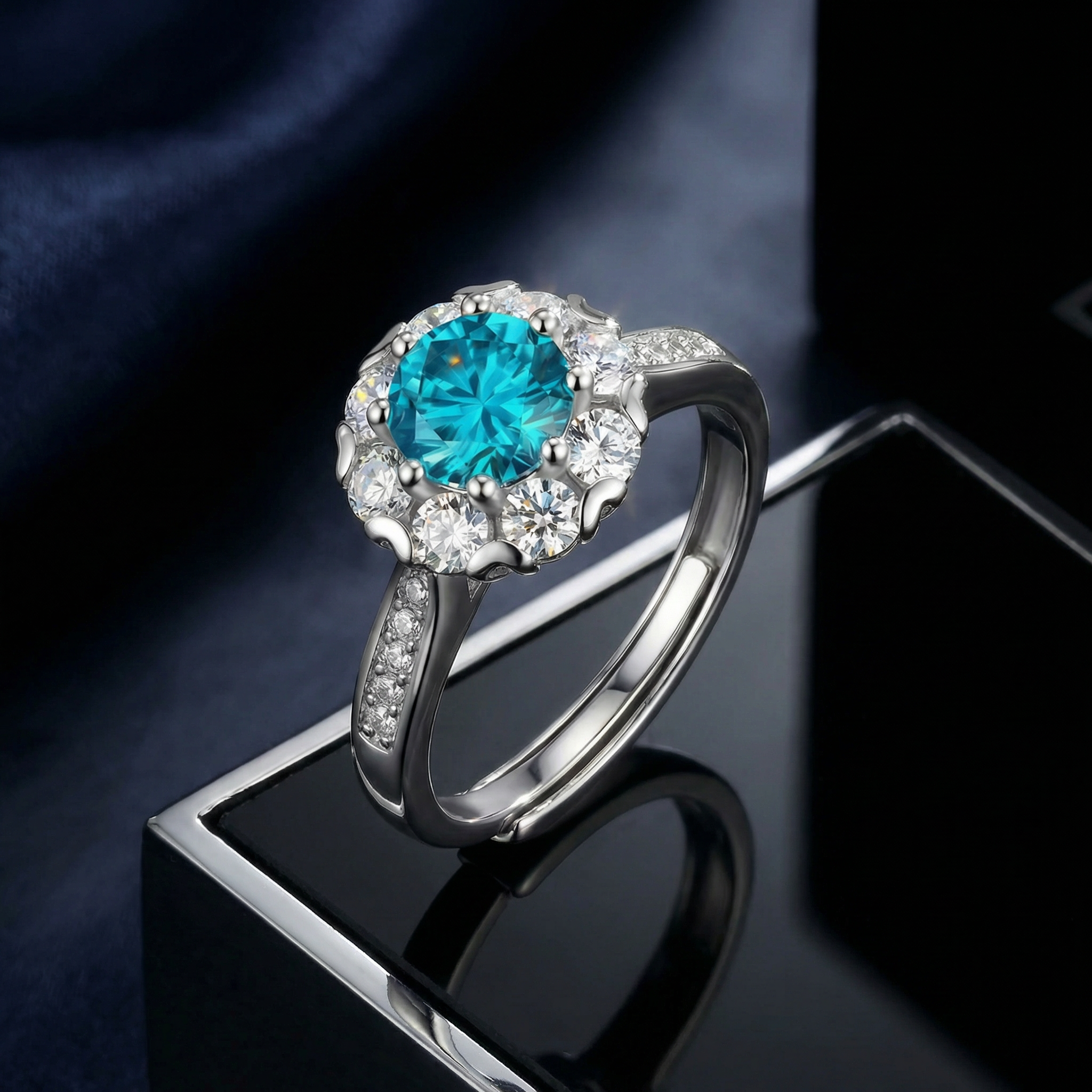 Anillo Fleur Azur Moissanita