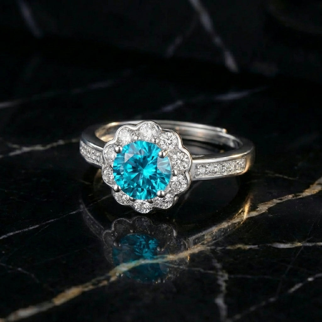 Anillo Fleur Azur Moissanita