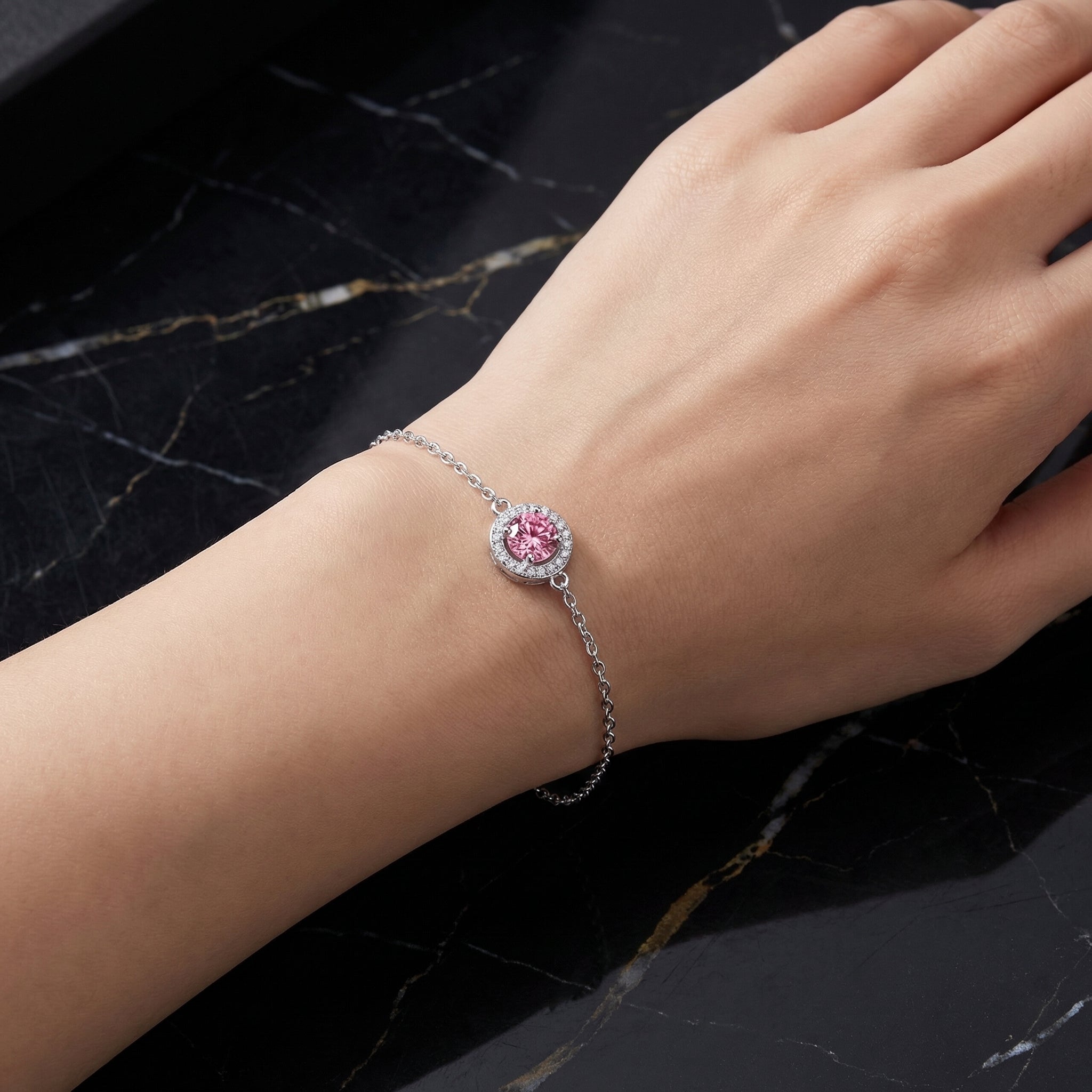 Pulsera Rose Charm Moissanita Rosa